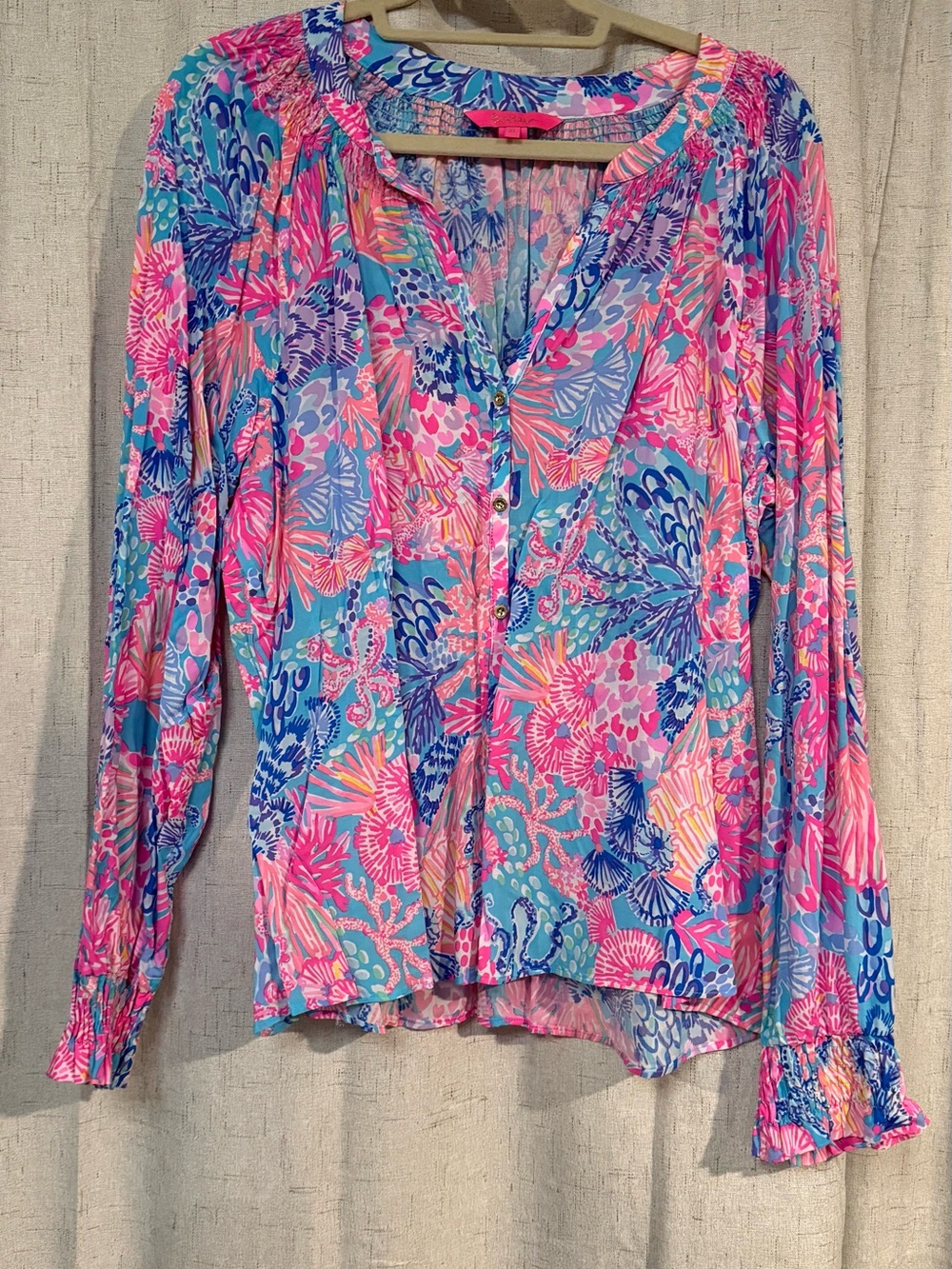 Lilly Pulitzer Multicolor Pink & Blue Floral Button-Down Blouse